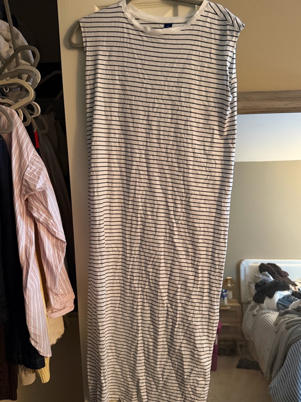 Old Navy White Maxi Dress with Black Stripes